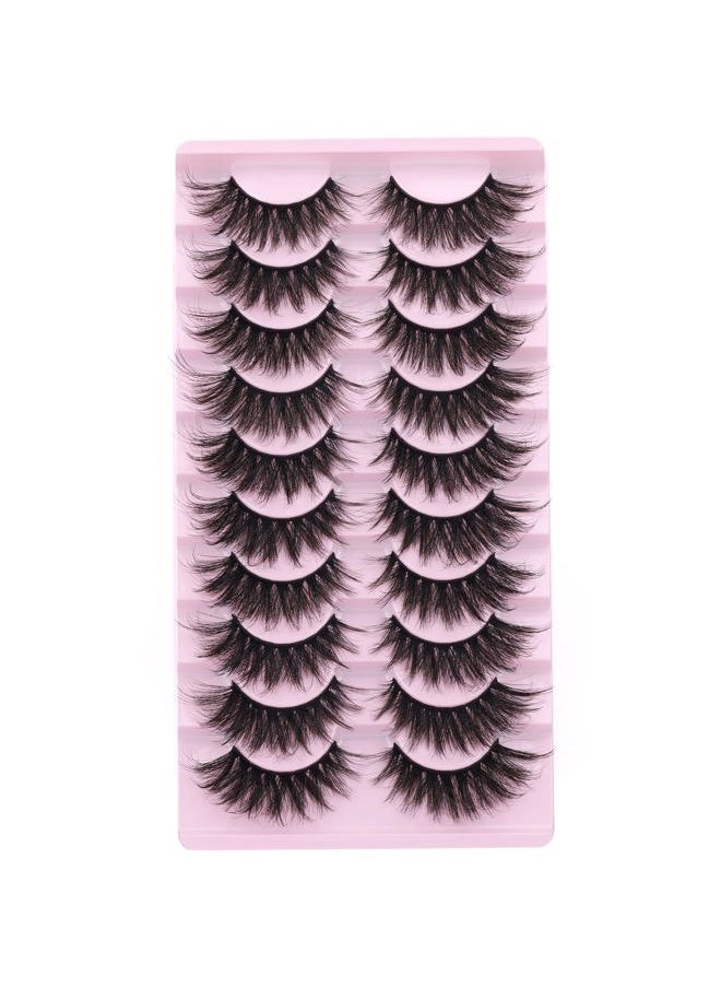 False Eyelashes Fluffy Mink Lashes 20 mm Cat Eye Lashes Long 5D Wispy Dramatic 10 Pairs Pack