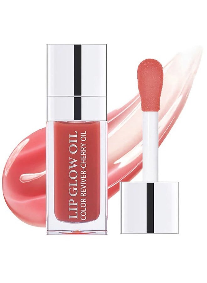 Plumping Lip Oil, Hydrating Lip Gloss Tinted Lip Balm Lip Care Transparent Toot Lip Oil, Long Lasting Nourishing Lip Glow Oil Non-sticky Big Brush Glitter Shine Primer Lip Tint (ROSEWOOD)
