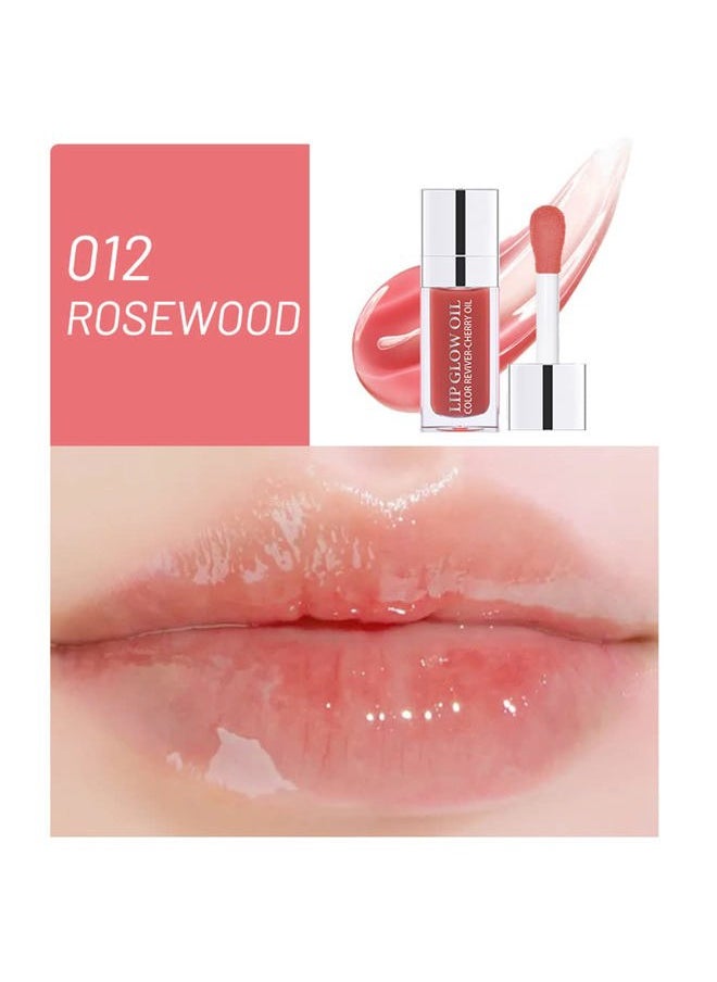 Plumping Lip Oil, Hydrating Lip Gloss Tinted Lip Balm Lip Care Transparent Toot Lip Oil, Long Lasting Nourishing Lip Glow Oil Non-sticky Big Brush Glitter Shine Primer Lip Tint (ROSEWOOD)
