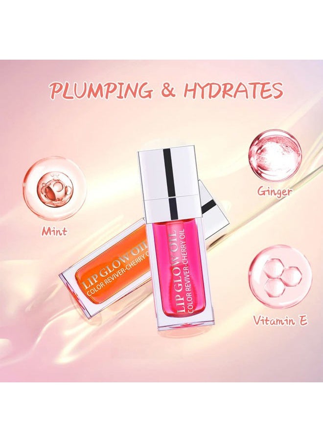 Plumping Lip Oil, Hydrating Lip Gloss Tinted Lip Balm Lip Care Transparent Toot Lip Oil, Long Lasting Nourishing Lip Glow Oil Non-sticky Big Brush Glitter Shine Primer Lip Tint (ROSEWOOD)