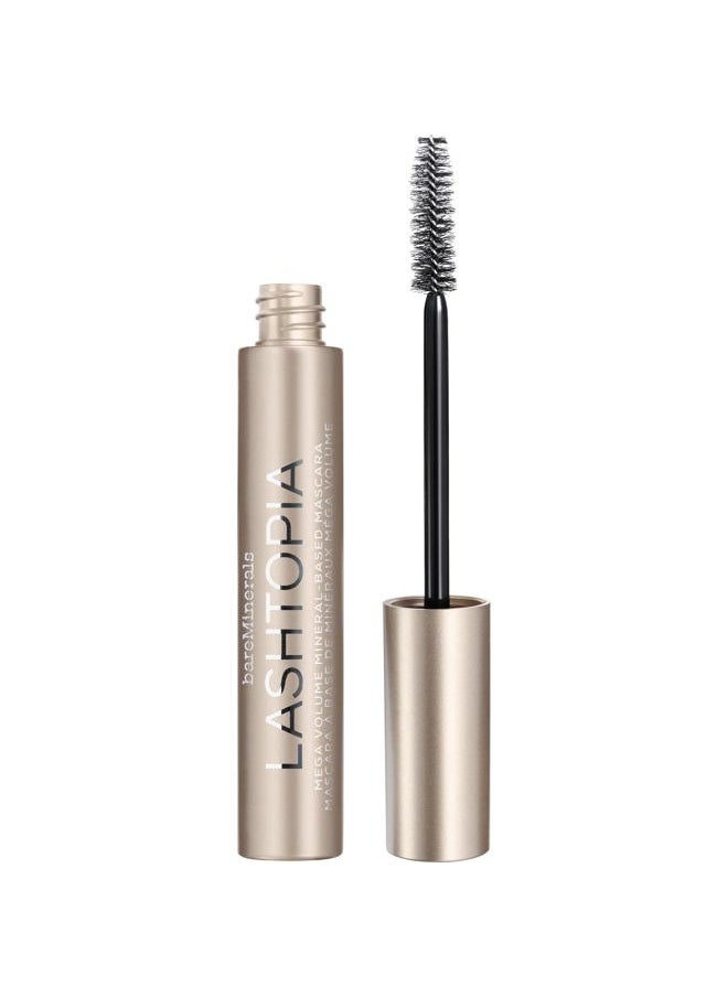 Lashtopia Mega Volume Mineral-Based Black Mascara, Volumizes Eyelashes, Nourishing + Conditioning, Smudge + Clump-Resistant, Vegan