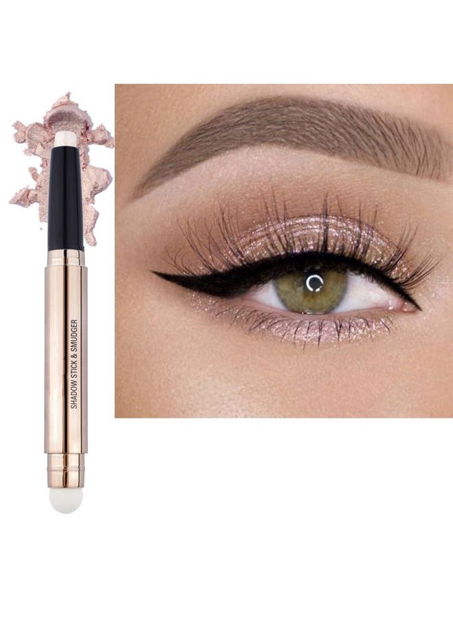 Cream Eyeshadow Stick,Nude Pink Smooth Shimmer Pencil，Hypoallergenic Waterproof Long Lasting Glitter Eye Shadow Pen Highlighter Stick ，Multi-Dimensional Eyes Look (Cream shimmer 02#)