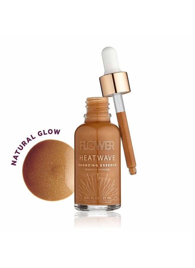 Flower Beauty By Drew Barrymore Heatwave Bronzing Essence Liquid Highlighter + Illuminator Bronzer Drops - Radiant + Natural Glow Finish - Oil-Free Formula - Buildable Coverage