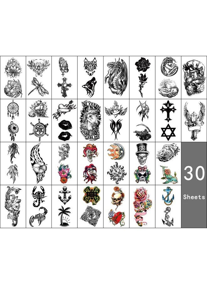 46 Sheets Full Arm Temporary Tattoo Waterproof For Men(L22.8“xW7”), Fake Tattoos for Women Lion Tiger Clock Flower Skeleton Animals Design, Hand Forearm Shoulder 3D Temporary Tattoos Stickers