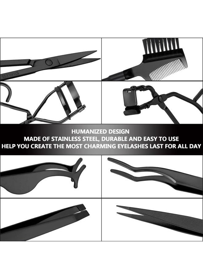 48 Pcs Eyelash Curler Makeup Tools Set, Include Mini Eyelash Curler Kit, Eyebrow Extension Tweezers, Brush Comb and Scissors, Silicone Refill Pads, Black