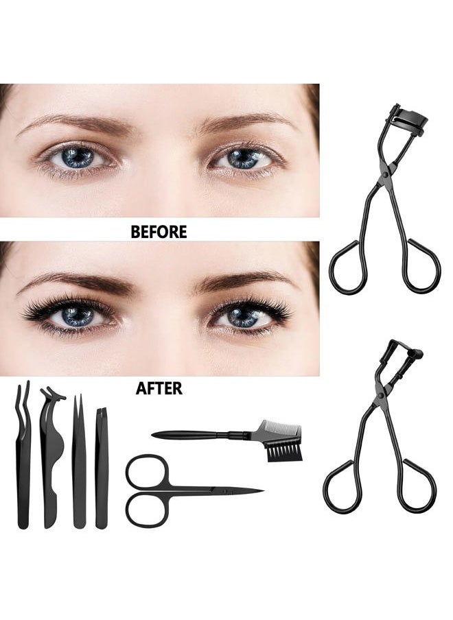48 Pcs Eyelash Curler Makeup Tools Set, Include Mini Eyelash Curler Kit, Eyebrow Extension Tweezers, Brush Comb and Scissors, Silicone Refill Pads, Black
