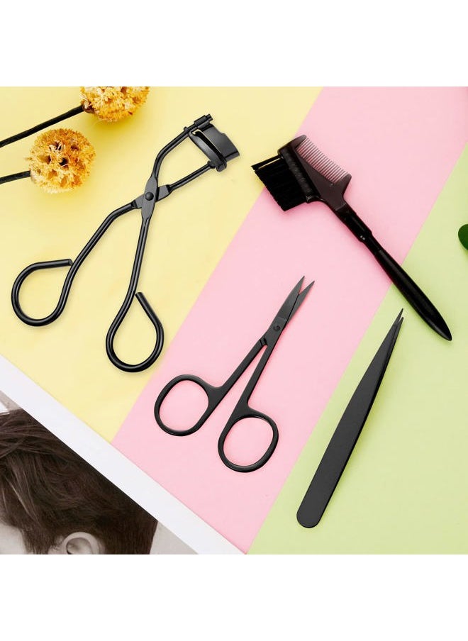 48 Pcs Eyelash Curler Makeup Tools Set, Include Mini Eyelash Curler Kit, Eyebrow Extension Tweezers, Brush Comb and Scissors, Silicone Refill Pads, Black