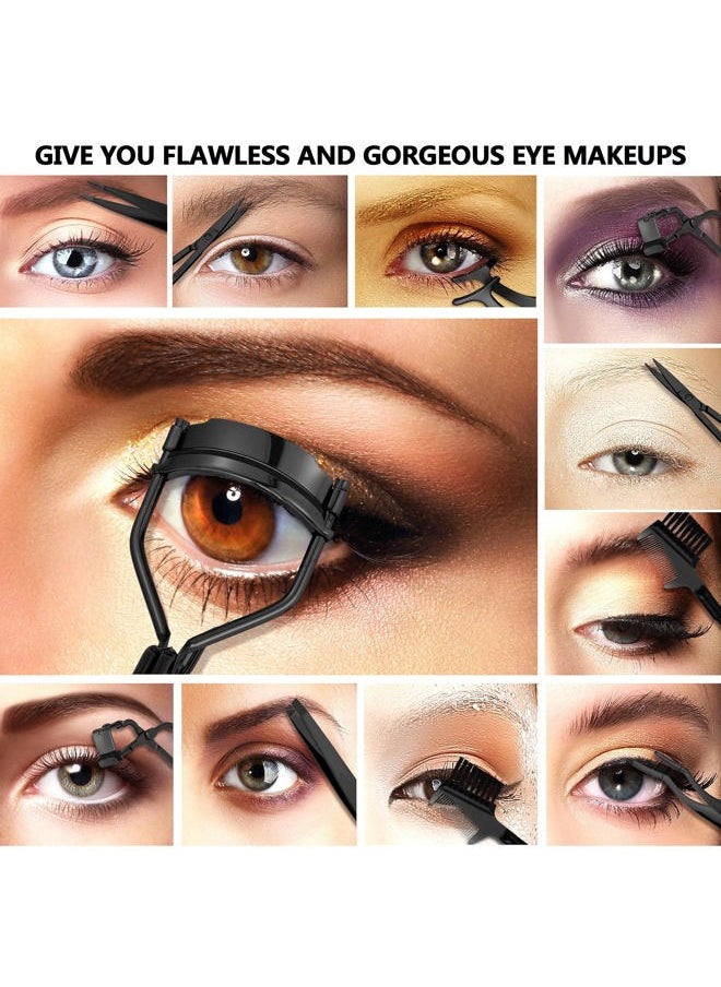 48 Pcs Eyelash Curler Makeup Tools Set, Include Mini Eyelash Curler Kit, Eyebrow Extension Tweezers, Brush Comb and Scissors, Silicone Refill Pads, Black
