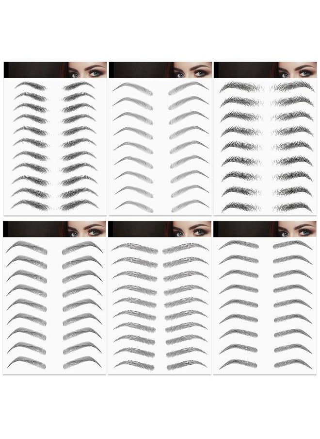 6 Sheets 4D Hair-Like Waterproof Eyebrow Tattoos Stickers Eyebrow Transfers Temporary Brow Tattoo Peel Off Grooming Shaping Sticker in Arch Style, 66 Pairs Black(Vivid Styles)