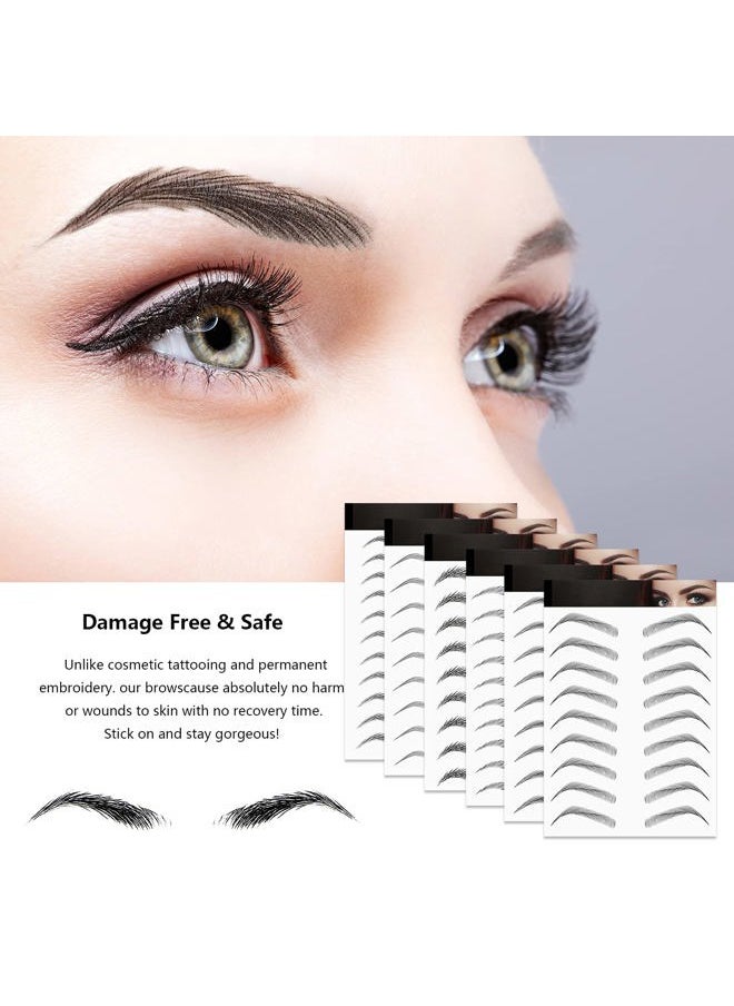 6 Sheets 4D Hair-Like Waterproof Eyebrow Tattoos Stickers Eyebrow Transfers Temporary Brow Tattoo Peel Off Grooming Shaping Sticker in Arch Style, 66 Pairs Black(Vivid Styles)