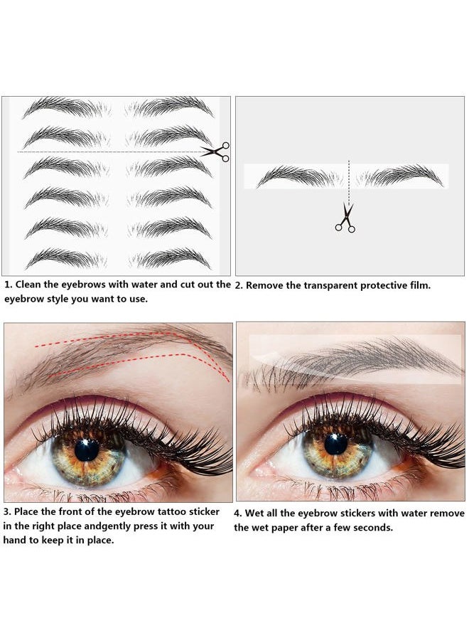6 Sheets 4D Hair-Like Waterproof Eyebrow Tattoos Stickers Eyebrow Transfers Temporary Brow Tattoo Peel Off Grooming Shaping Sticker in Arch Style, 66 Pairs Black(Vivid Styles)