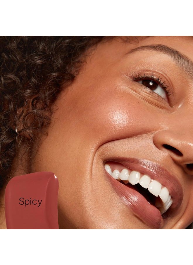 Dew Blush - Lightweight Liquid Blush with a Blendable + Buildable Cream Finish - Dewy Cheek Tint with Doe Foot Wand Makeup Applicator - Spicy (.40 oz)