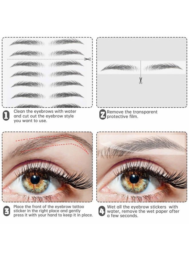 18 Sheets 180 Pair 4d Hair Like Waterproof Eyebrow Tattoos Stickers Eyebrow Transfers Sticker Temporary Brow Tattoo Peel off Grooming Shaping Decal in Arch Style for Women(Brown and Black)
