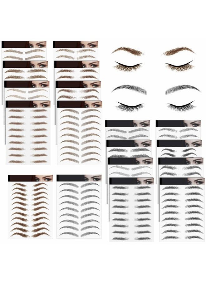 18 Sheets 180 Pair 4d Hair Like Waterproof Eyebrow Tattoos Stickers Eyebrow Transfers Sticker Temporary Brow Tattoo Peel off Grooming Shaping Decal in Arch Style for Women(Brown and Black)