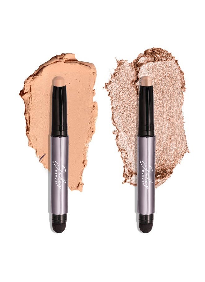 Eyeshadow 101 Crème-to-Powder Waterproof Eyeshadow Stick Duo – Long-Lasting, Crease-Proof, Easy Apply with Built-in Smudger - Desert & Champagne