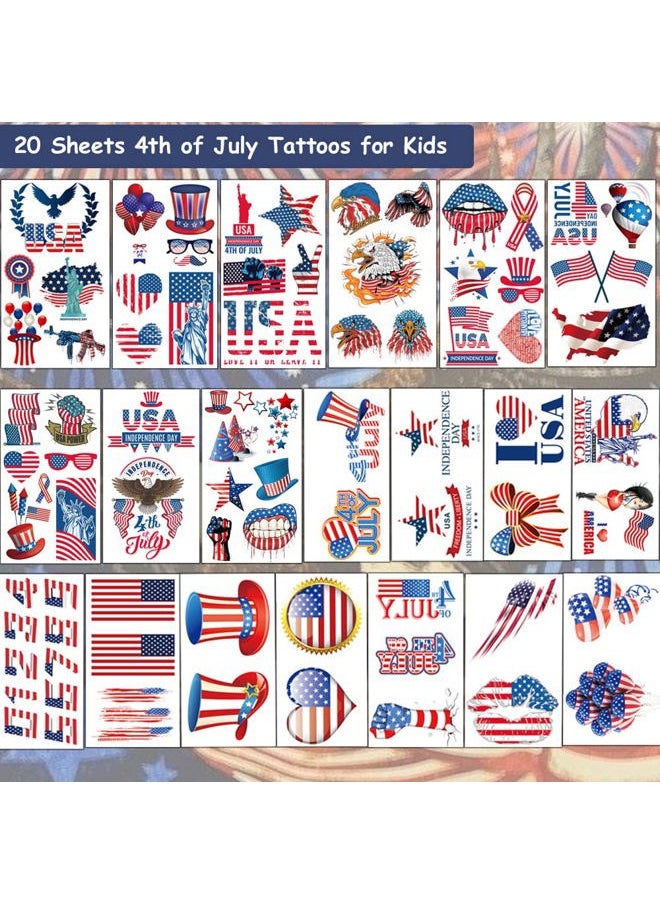 4th of July Patriotic Temporary Tattoos - 20 Sheets American Flag Independence Day Tattoos for USA Theme Party Supplies Favors