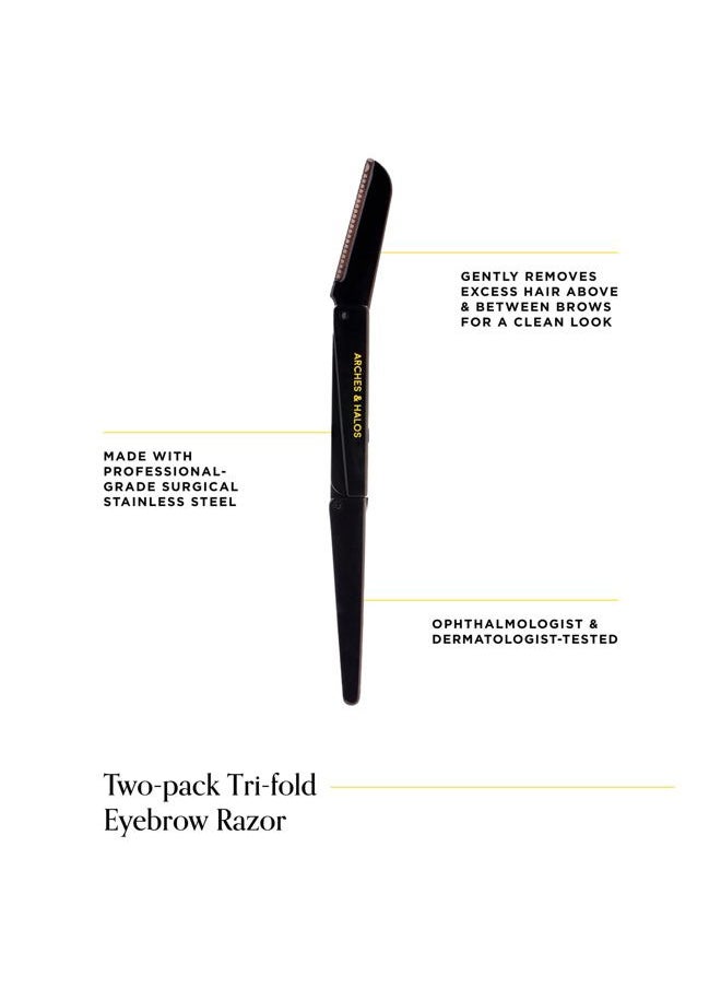 Two Pack Tri-Fold Brow Razor - For Women - Remove Unwanted Hair and Precisely Shape Brows - Soften Skin Without Irritation - Dermatologist Tested - 2 pc