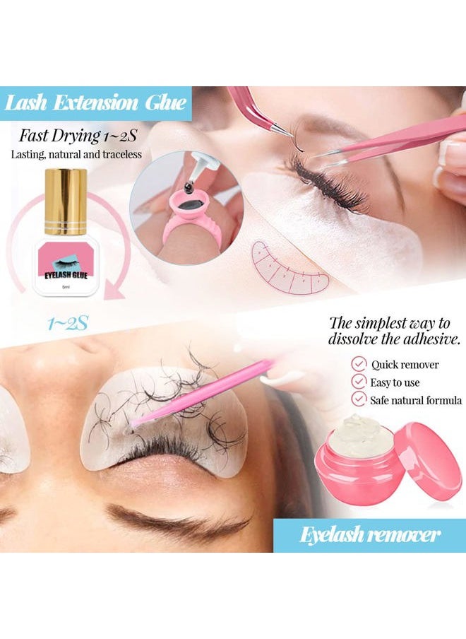 Lash Extension Kit Professional USB Eyelash Fan Individual 0.07D Curl Mix 8-15mm Extra Strong Glue Lash Glue Remover Eye Patch Silicone Pad Tapes,Perfect Tool for Beginner