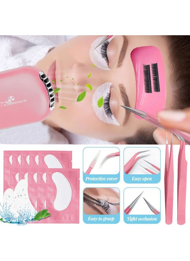 Lash Extension Kit Professional USB Eyelash Fan Individual 0.07D Curl Mix 8-15mm Extra Strong Glue Lash Glue Remover Eye Patch Silicone Pad Tapes,Perfect Tool for Beginner