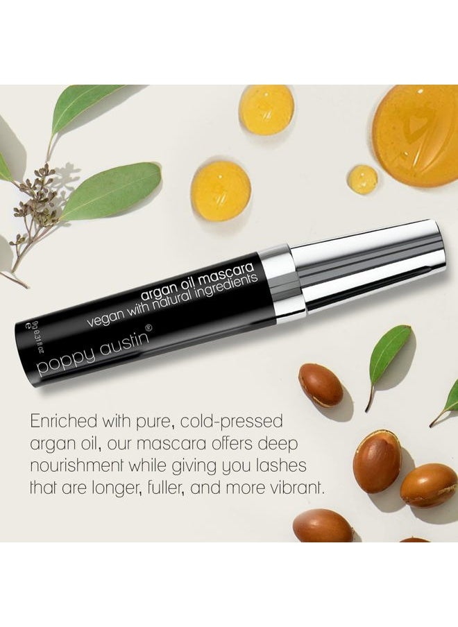 Poppy Austin Organic Mascara, Natural, Vegan, Paraben-Free, Cruelty-Free - Hypoallergenic Mascara Lengthening & Volumizing with Argan Oil - 0.31 Fl Oz (Black)