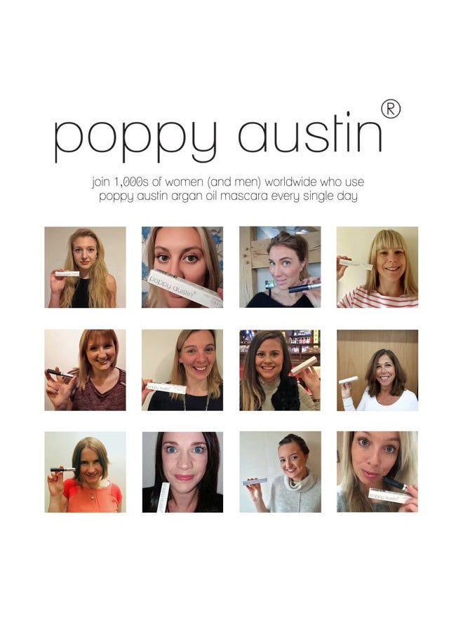 Poppy Austin Organic Mascara, Natural, Vegan, Paraben-Free, Cruelty-Free - Hypoallergenic Mascara Lengthening & Volumizing with Argan Oil - 0.31 Fl Oz (Black)