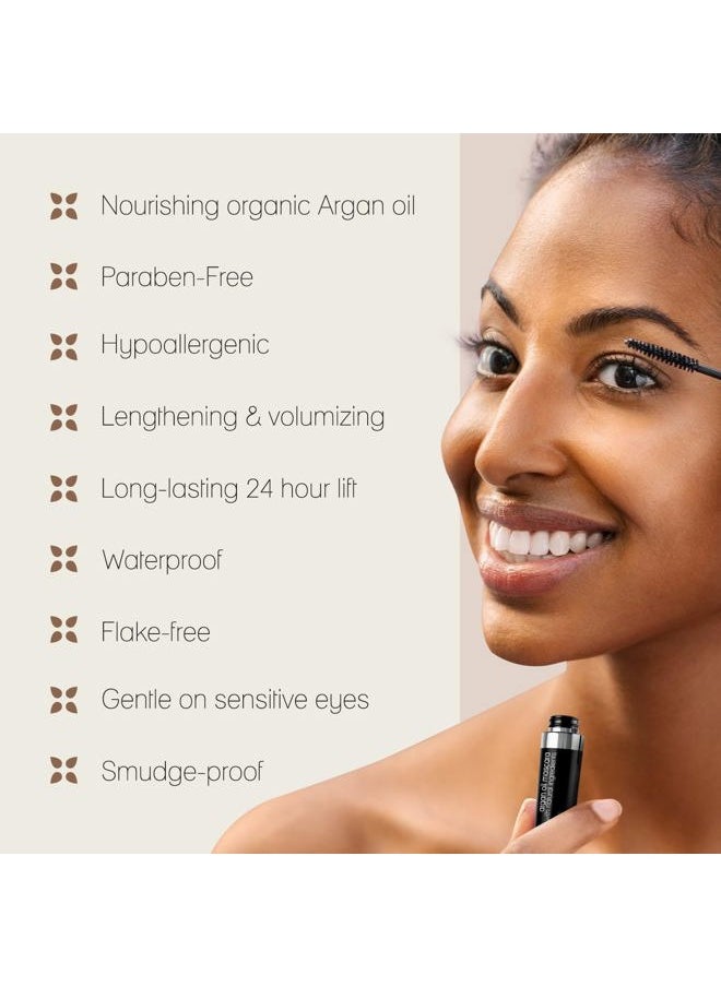 Poppy Austin Organic Mascara, Natural, Vegan, Paraben-Free, Cruelty-Free - Hypoallergenic Mascara Lengthening & Volumizing with Argan Oil - 0.31 Fl Oz (Black)