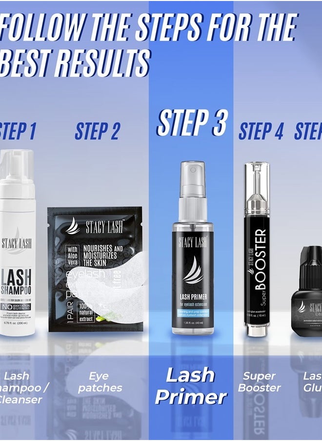 Eyelash Extension Primer/Cleanser (1.35fl.oz/40ml) Stacy Lash/Protein Oil Remover/Increase Adhesive Bonding Power Retention/Pretreatment for Individual Semi Permanent Extensions Glue Supplies
