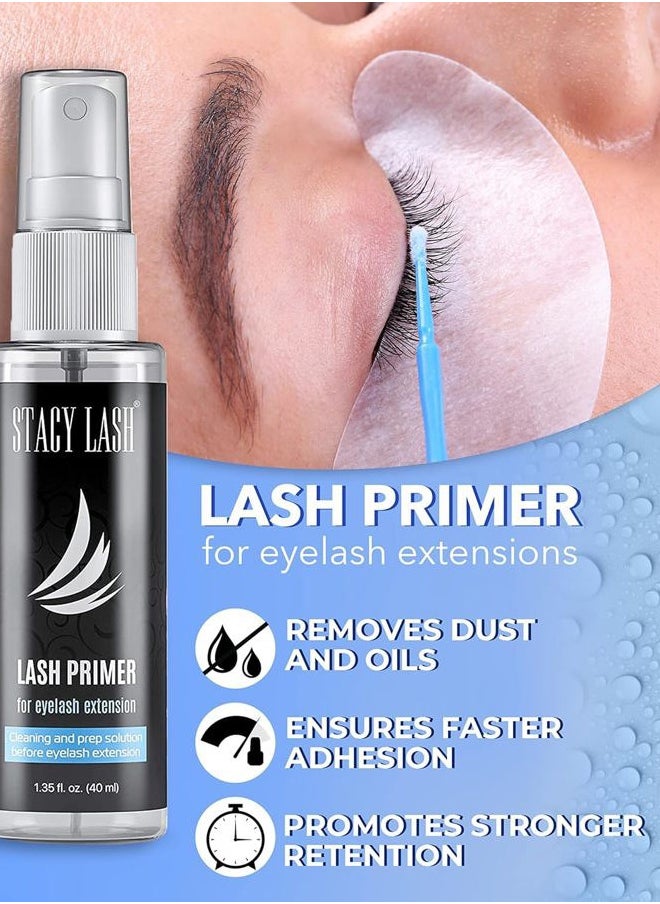 Eyelash Extension Primer/Cleanser (1.35fl.oz/40ml) Stacy Lash/Protein Oil Remover/Increase Adhesive Bonding Power Retention/Pretreatment for Individual Semi Permanent Extensions Glue Supplies