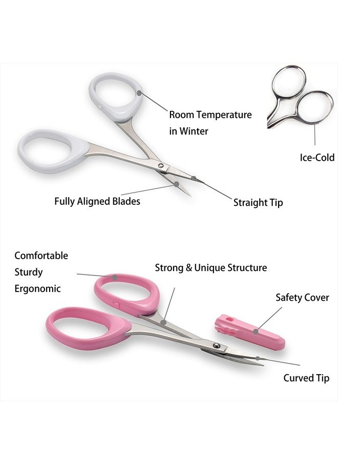 PAFASON Stainless Steel Curved and Straight Eyebrow Grooming Scissor Set with Safety Cover for Trimming Shaping Eyelash Extensions Eyebrow