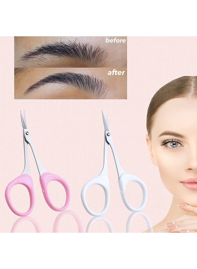 PAFASON Stainless Steel Curved and Straight Eyebrow Grooming Scissor Set with Safety Cover for Trimming Shaping Eyelash Extensions Eyebrow