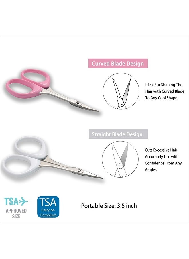 PAFASON Stainless Steel Curved and Straight Eyebrow Grooming Scissor Set with Safety Cover for Trimming Shaping Eyelash Extensions Eyebrow