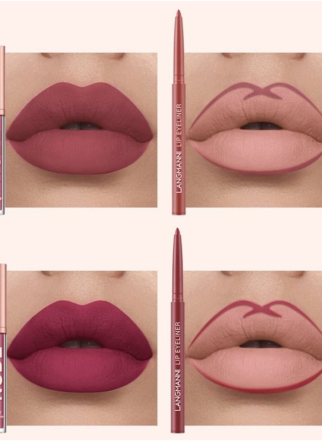 12pcs Lip Liner and Lipstick Set, 6 Velvety Matte Liquid Lipsticks + 6 Matching Smooth Lip Liner One Step Lips Long Lasting Waterproof Makeup Kits Gift Set