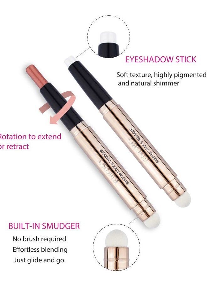 3 Pcs Eyeshadow Stick Makeup Cosmetics Eye Brightener Stick Waterproof Eyeshadow Crayon Pencil with Soft Smudger, Glitter Shimmer Eye Shadow Pen Sets for Eye Makeup (#1#2#3)