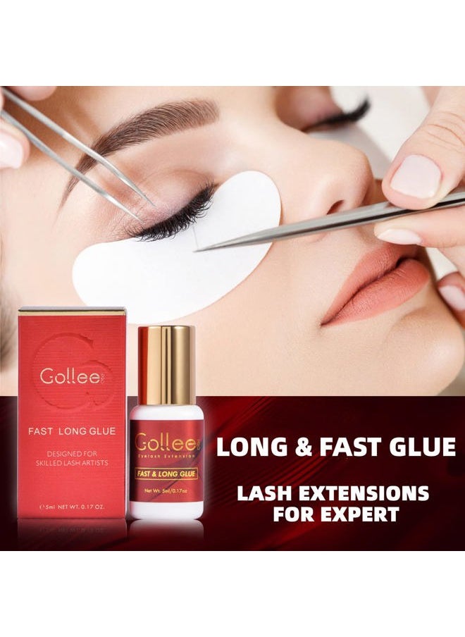 Eyelash Extension Glue Long Retention – 8 Weeks /1 Sec Drying Time/(0.17fl.oz / 5ml) Eyelash Glue for Eyelash Extensions Maximum Bonding/Black Lash Adhesive for Professional USE ONLY