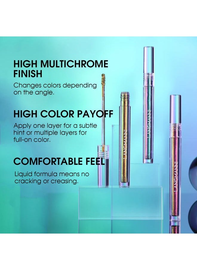 Metallic Liquid Chameleon Eyeshadow, Multi-Dimensional Eye Looks, Long-lasting Holographic Glitter Multichrome Eyeshadows Makeup (#Peacock+Wonder+Ember)