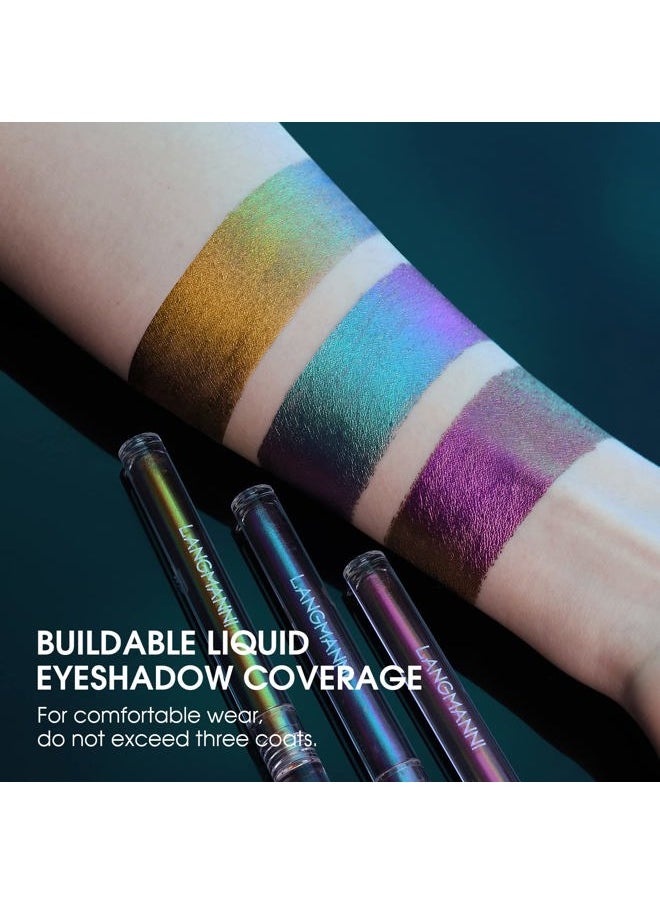 Metallic Liquid Chameleon Eyeshadow, Multi-Dimensional Eye Looks, Long-lasting Holographic Glitter Multichrome Eyeshadows Makeup (#Peacock+Wonder+Ember)