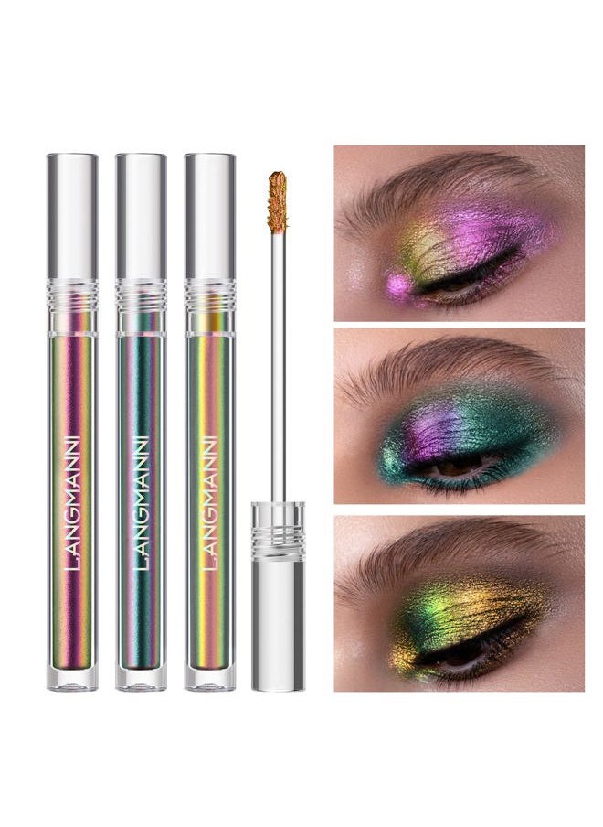Metallic Liquid Chameleon Eyeshadow, Multi-Dimensional Eye Looks, Long-lasting Holographic Glitter Multichrome Eyeshadows Makeup (#Peacock+Wonder+Ember)