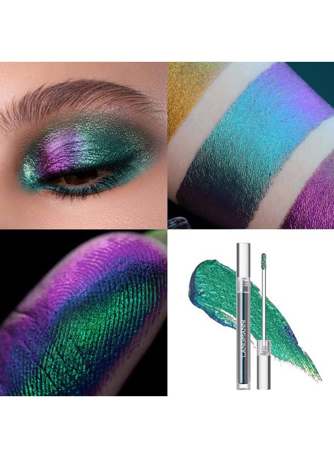 Metallic Liquid Chameleon Eyeshadow, Multi-Dimensional Eye Looks, Long-lasting Holographic Glitter Multichrome Eyeshadows Makeup (#Peacock+Wonder+Ember)