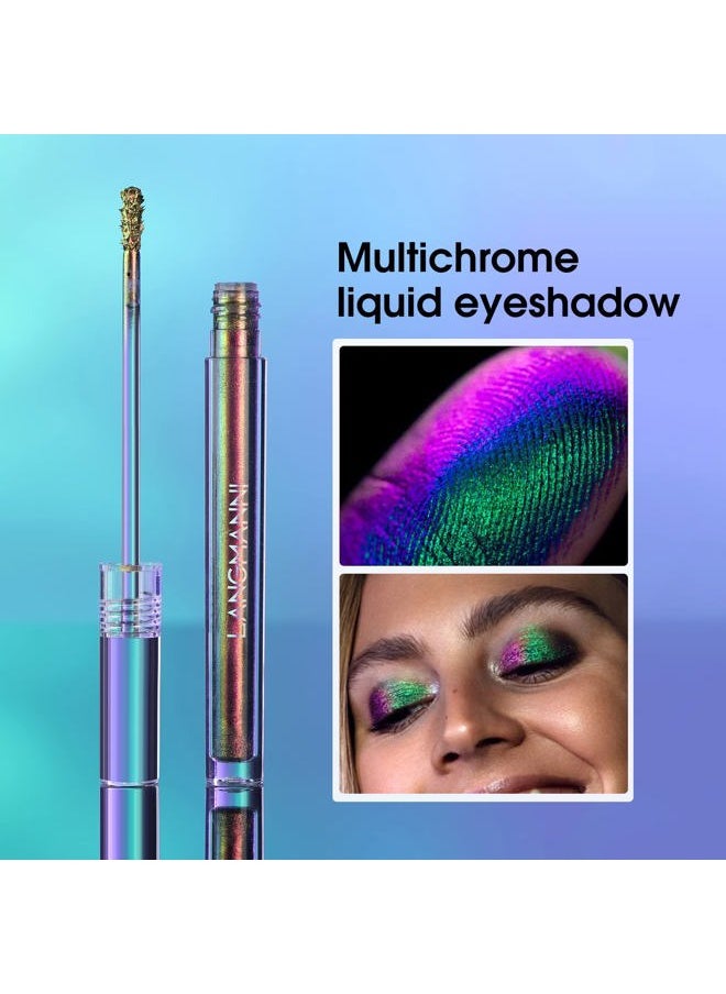 Metallic Liquid Chameleon Eyeshadow, Multi-Dimensional Eye Looks, Long-lasting Holographic Glitter Multichrome Eyeshadows Makeup (#Peacock+Wonder+Ember)