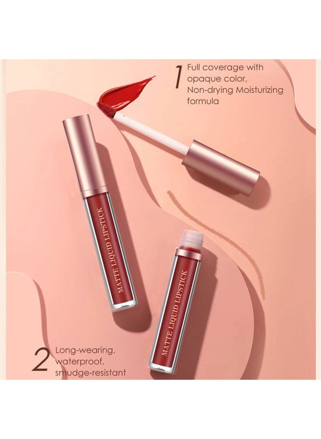 6Pcs Matte Liquid Lipstick and Lip Liner Set, Non-Stick Cup Not Fade Waterproof 24 Hour Lip Gloss Nude Brown Lip Liner Pencil for Women, labiales mate 24 horas originales (Set B)
