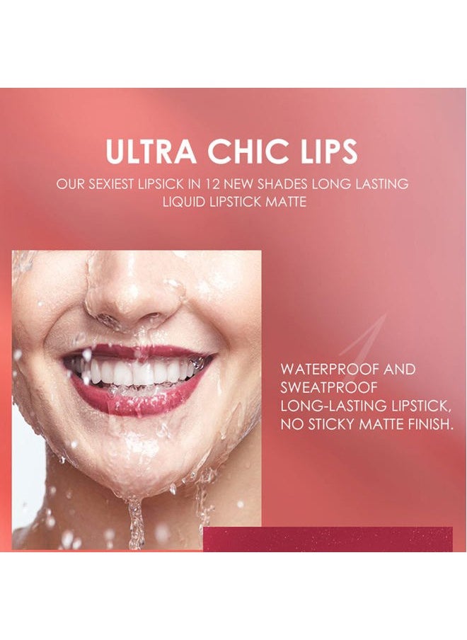 6Pcs Matte Liquid Lipstick and Lip Liner Set, Non-Stick Cup Not Fade Waterproof 24 Hour Lip Gloss Nude Brown Lip Liner Pencil for Women, labiales mate 24 horas originales (Set B)