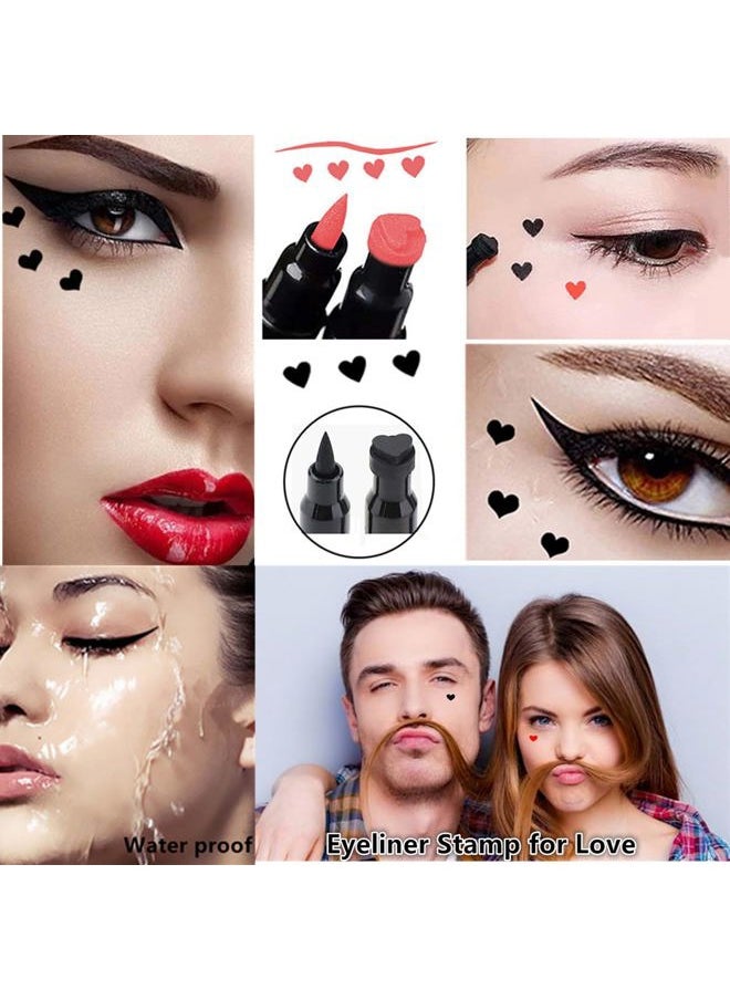 2 PCS Waterproof Liquid Eyeliner Stamps,Double-side Black&Red Smudge-proof Eye Liner,Heart Stamp Eyeliner for Harley Costume Makeup,Long-lasting Love Tattoo Tools for Valentines Day