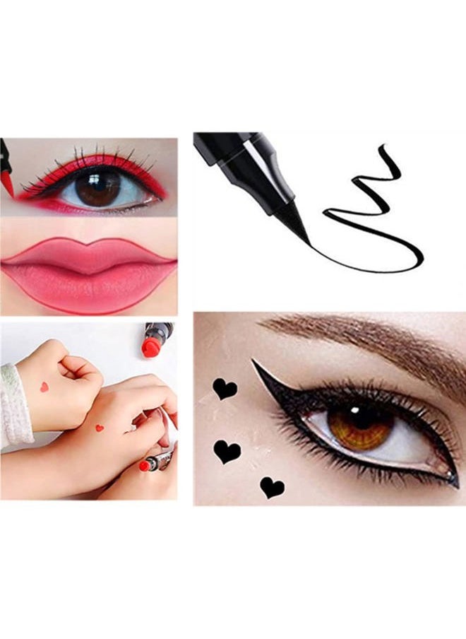 2 PCS Waterproof Liquid Eyeliner Stamps,Double-side Black&Red Smudge-proof Eye Liner,Heart Stamp Eyeliner for Harley Costume Makeup,Long-lasting Love Tattoo Tools for Valentines Day