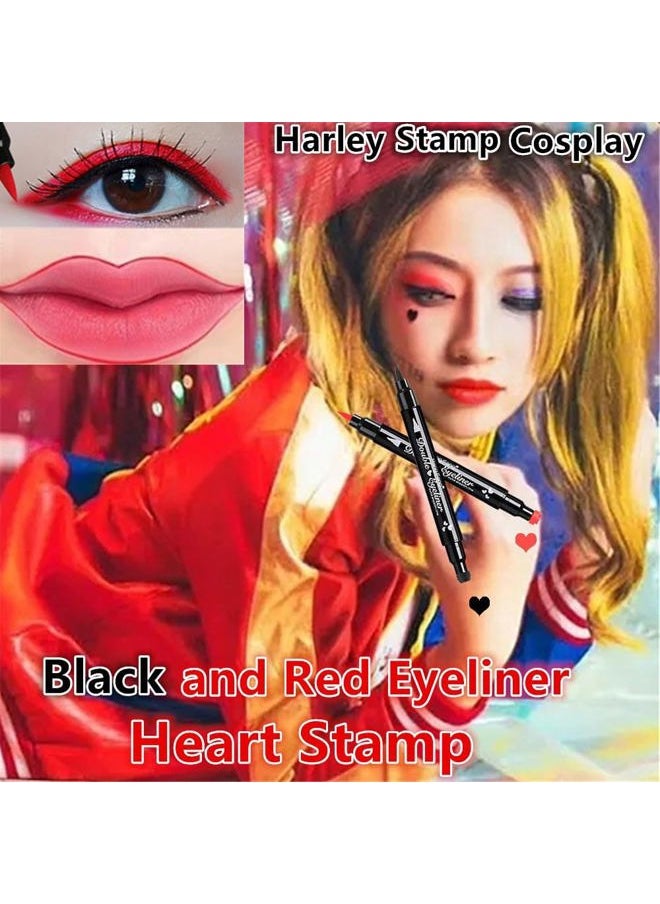 2 PCS Waterproof Liquid Eyeliner Stamps,Double-side Black&Red Smudge-proof Eye Liner,Heart Stamp Eyeliner for Harley Costume Makeup,Long-lasting Love Tattoo Tools for Valentines Day