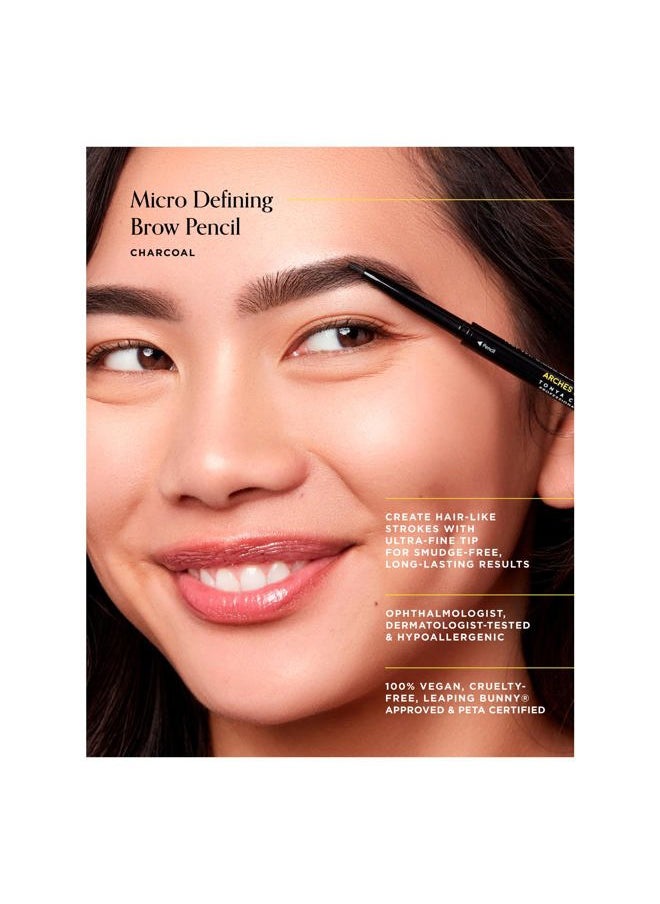 Micro Defining Brow Pencil - For a Fuller and More Defined Brow- Dual Ended Pencil with Brush - Vegan and Cruelty Free Makeup - Charcoal, 0.003 oz