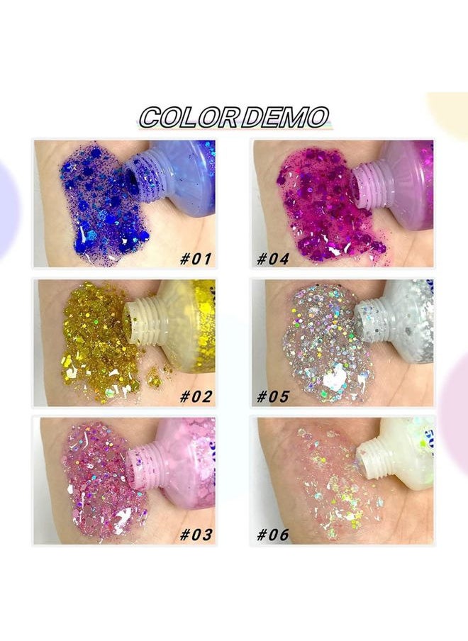 Face Body Glitter Gel 14 Colors Mermaid Sequins Body Glitter Gel Chunky Holographic Glitter Liquid Body Makeup for Face Body Hair Nails (50ml, F04 Hot Pink)