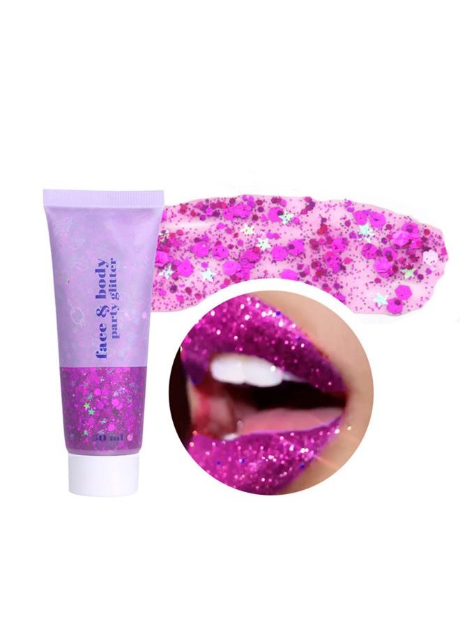 Face Body Glitter Gel 14 Colors Mermaid Sequins Body Glitter Gel Chunky Holographic Glitter Liquid Body Makeup for Face Body Hair Nails (50ml, F04 Hot Pink)