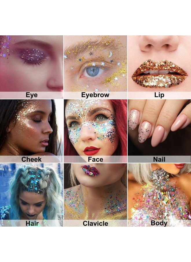 Face Body Glitter Gel 14 Colors Mermaid Sequins Body Glitter Gel Chunky Holographic Glitter Liquid Body Makeup for Face Body Hair Nails (50ml, F04 Hot Pink)