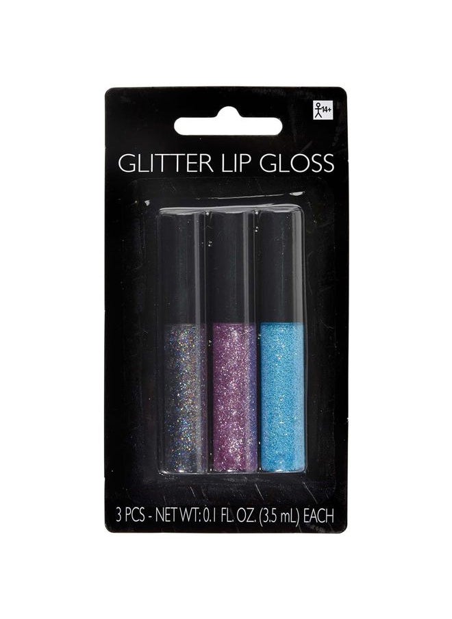 Multicolor Glitter Lip Gloss - 3 Pcs. - Shimmering Design, Perfect Costume Accessory For Parties, Events & Everyday Glamour