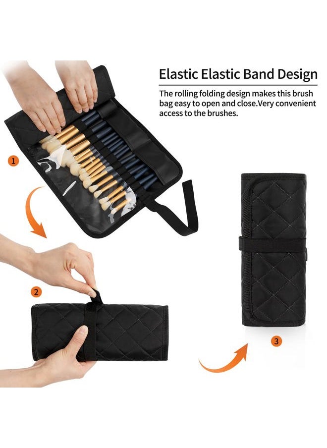 Makeup Brush Holder,Makeup Brush Organizer,Travel Makeup Brushes Bag Cosmetic Bags Pouch for Women Brushes Case Makeup Artist -Black Rhombus